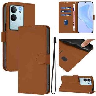 For vivo V30 Lite 5G Global Skin Feel Solid Color Leather Phone Case with Lanyard(Brown)