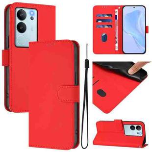 For vivo V30 Lite 5G Global Skin Feel Solid Color Leather Phone Case with Lanyard(Red)