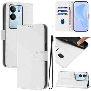 For vivo V30 Lite 5G Global Skin Feel Solid Color Leather Phone Case with Lanyard(White)