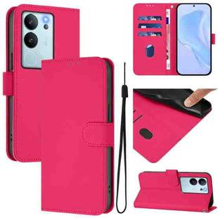 For vivo V30 Lite 5G Global Skin Feel Solid Color Leather Phone Case with Lanyard(Rose Red)