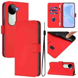 For vivo V40E 5G India / iQOO Z9s 5G Skin Feel Solid Color Leather Phone Case with Lanyard(Red)