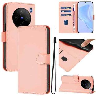 For vivo X100S 5G Skin Feel Solid Color Leather Phone Case with Lanyard(Pink)