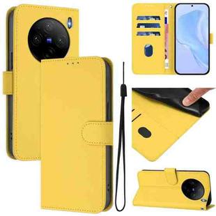 For vivo X100S 5G Skin Feel Solid Color Leather Phone Case with Lanyard(Lemon Yellow)