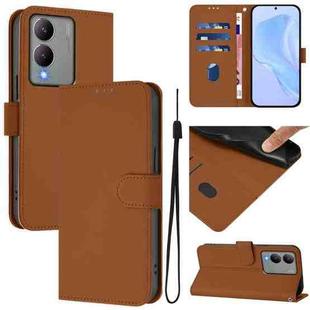 For vivo Y17S 4G Global Skin Feel Solid Color Leather Phone Case with Lanyard(Brown)