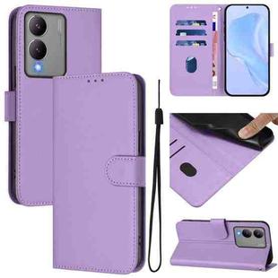 For vivo Y17S 4G Global Skin Feel Solid Color Leather Phone Case with Lanyard(Lavender Purple)