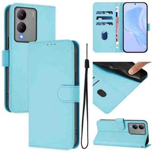 For vivo Y17S 4G Global Skin Feel Solid Color Leather Phone Case with Lanyard(Sky Blue)