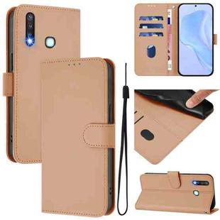 For vivo Y19 / U3 / Y5S / Z5i / U20 Skin Feel Solid Color Leather Phone Case with Lanyard(Nude)