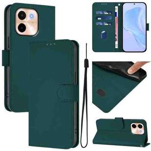 For vivo Y28 4G Skin Feel Solid Color Leather Phone Case with Lanyard(Dark Green)