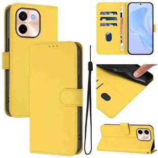 For vivo Y28 4G Skin Feel Solid Color Leather Phone Case with Lanyard(Lemon Yellow)