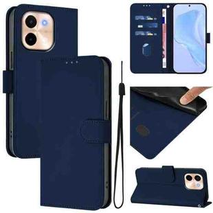 For vivo Y28 4G Skin Feel Solid Color Leather Phone Case with Lanyard(Navy Blue)