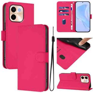 For vivo Y28 4G Skin Feel Solid Color Leather Phone Case with Lanyard(Rose Red)