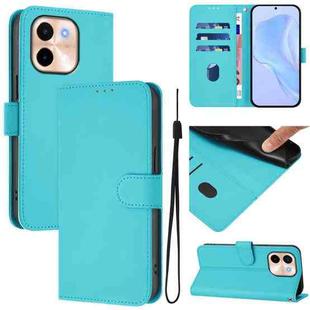 For vivo Y28 4G Skin Feel Solid Color Leather Phone Case with Lanyard(Lake Blue)