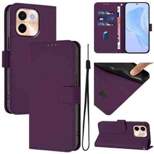 For vivo Y28 4G Skin Feel Solid Color Leather Phone Case with Lanyard(Violet)