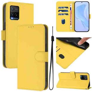 For vivo Y33S 4G Global / Y21 2021 Skin Feel Solid Color Leather Phone Case with Lanyard(Lemon Yellow)