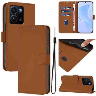 For vivo Y35 4G Global / Y22S 4G Global Skin Feel Solid Color Leather Phone Case with Lanyard(Brown)