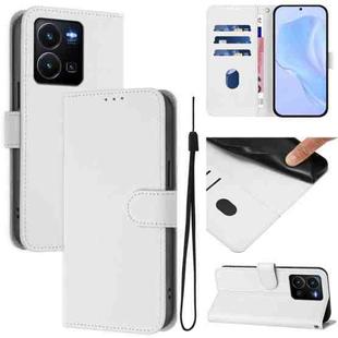 For vivo Y35 4G Global / Y22S 4G Global Skin Feel Solid Color Leather Phone Case with Lanyard(White)