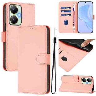 For vivo Y27 4G 2023 Global Skin Feel Solid Color Leather Phone Case with Lanyard(Pink)