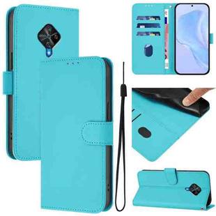 For vivo Y53S 4G / Y51A 2021 Skin Feel Solid Color Leather Phone Case with Lanyard(Lake Blue)