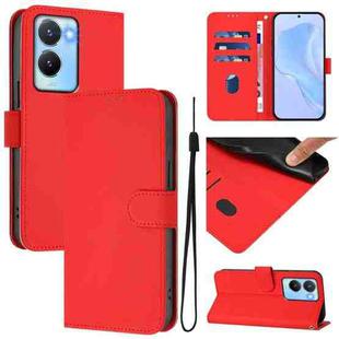 For vivo Y56 5G Global / Y16 4G Global Skin Feel Solid Color Leather Phone Case with Lanyard(Red)