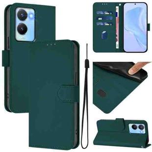 For vivo Y56 5G Global / Y16 4G Global Skin Feel Solid Color Leather Phone Case with Lanyard(Dark Green)