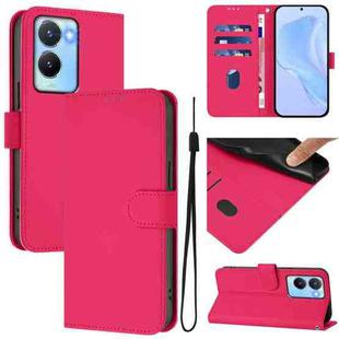 For vivo Y56 5G Global / Y16 4G Global Skin Feel Solid Color Leather Phone Case with Lanyard(Rose Red)