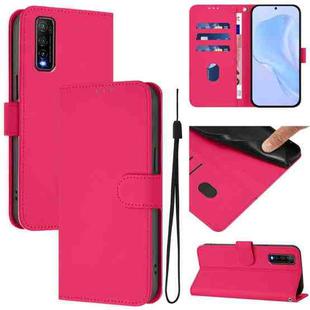 For vivo Y70S Skin Feel Solid Color Leather Phone Case with Lanyard(Rose Red)