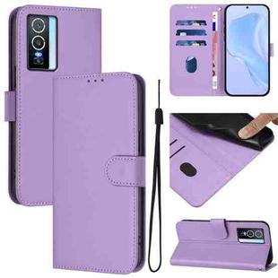 For vivo Y76 5G Skin Feel Solid Color Leather Phone Case with Lanyard(Lavender Purple)