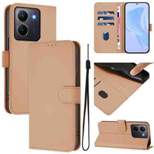 For vivo Y36 5G Global / Y36 4G Global Skin Feel Solid Color Leather Phone Case with Lanyard(Nude)