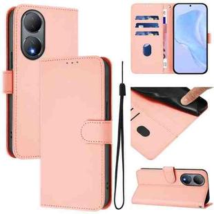 For vivo Y100 5G Global Skin Feel Solid Color Leather Phone Case with Lanyard(Pink)