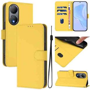 For vivo Y100 5G Global Skin Feel Solid Color Leather Phone Case with Lanyard(Lemon Yellow)