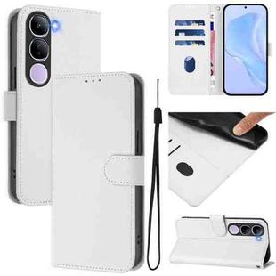 For vivo V40 Lite 5G IDN Skin Feel Solid Color Leather Phone Case with Lanyard(White)