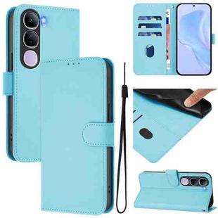 For vivo V40 Lite 5G IDN Skin Feel Solid Color Leather Phone Case with Lanyard(Sky Blue)