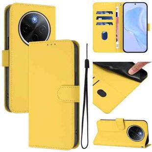 For vivo Y300 Pro Skin Feel Solid Color Leather Phone Case with Lanyard(Lemon Yellow)