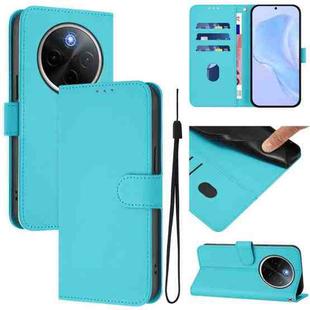 For vivo Y300 Pro Skin Feel Solid Color Leather Phone Case with Lanyard(Lake Blue)