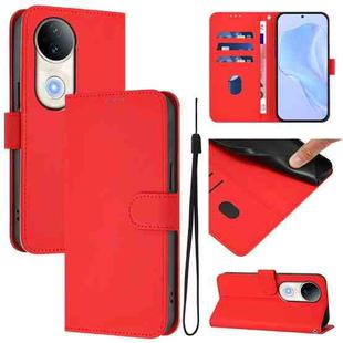 For vivo S20 Skin Feel Solid Color Leather Phone Case with Lanyard(Red)
