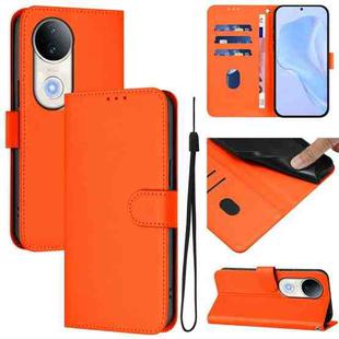 For vivo S20 Skin Feel Solid Color Leather Phone Case with Lanyard(Orange)