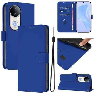 For vivo S20 Skin Feel Solid Color Leather Phone Case with Lanyard(Dark Blue)