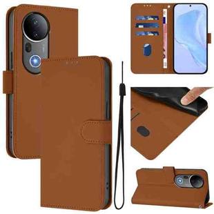 For vivo S20 Pro Skin Feel Solid Color Leather Phone Case with Lanyard(Brown)