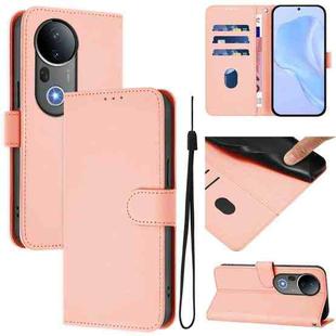 For vivo S20 Pro Skin Feel Solid Color Leather Phone Case with Lanyard(Pink)