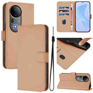 For vivo S20 Pro Skin Feel Solid Color Leather Phone Case with Lanyard(Nude)