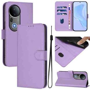 For vivo S20 Pro Skin Feel Solid Color Leather Phone Case with Lanyard(Lavender Purple)