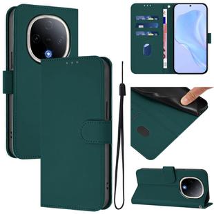 For vivo Y300 Skin Feel Solid Color Leather Phone Case with Lanyard(Dark Green)