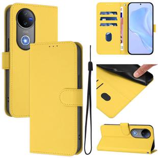 For vivo V50 Global Skin Feel Solid Color Leather Phone Case with Lanyard(Lemon Yellow)