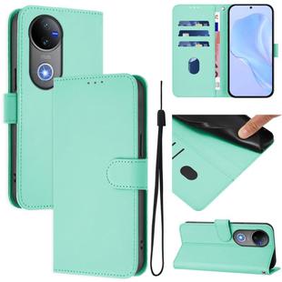 For vivo V50 Global Skin Feel Solid Color Leather Phone Case with Lanyard(Mint Green)