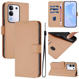 For vivo Y29 4G Global Skin Feel Solid Color Leather Phone Case with Lanyard(Nude)