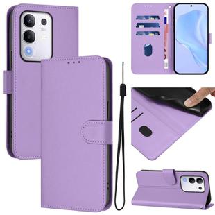 For vivo Y29 4G Global Skin Feel Solid Color Leather Phone Case with Lanyard(Lavender Purple)