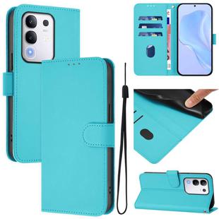 For vivo Y29 4G Global Skin Feel Solid Color Leather Phone Case with Lanyard(Lake Blue)