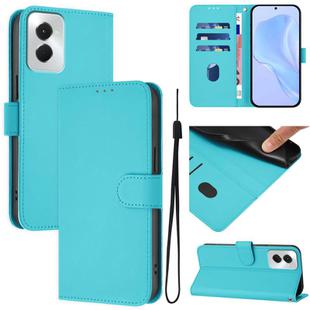 For vivo Y29S 5G / Y04 4G Global Skin Feel Solid Color Leather Phone Case with Lanyard(Lake Blue)