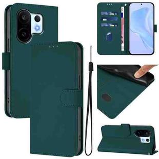 For vivo S30 Pro mini Skin Feel Solid Color Leather Phone Case with Lanyard(Dark Green)