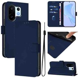 For vivo S30 Pro mini Skin Feel Solid Color Leather Phone Case with Lanyard(Navy Blue)